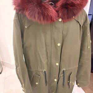 Olive Green Parka with Fur Trim